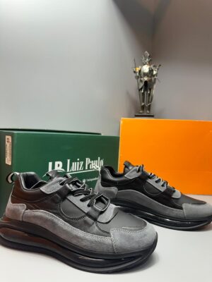 Luiz Paulo | Gri Siyah Detaylı Hakiki Deri Erkek Sneakers 2025